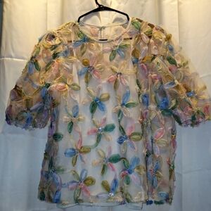 Entro Multicolor Floral Sheer Blouse